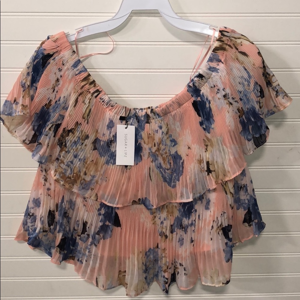 Blush off the shoulder top by Sugar + Lips